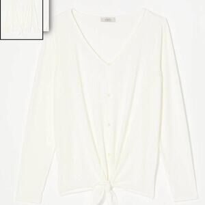 LOFT White Button Tie Hem Tee